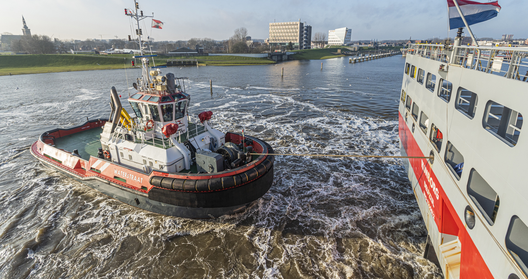 Tug assistance for MV Rijnborg in port of Delfzijl
